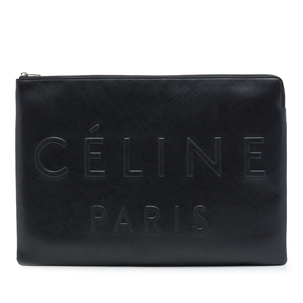 Pre-Loved Celine Embossed Leather Logo Clutch